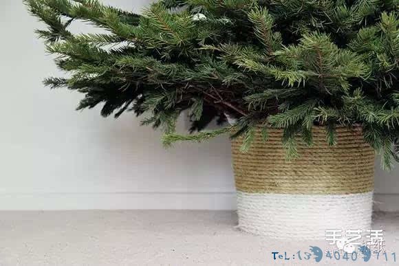 DIY麻绳花篮罩的方法 塑料桶手工制作花盆罩